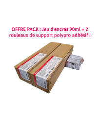 Jeu d'encres 90ml + 2 rouleaux de support polypro adhésif